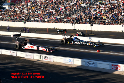 Steve Torrence (near lane) vs Justin Ashley 
(far lane) - TF